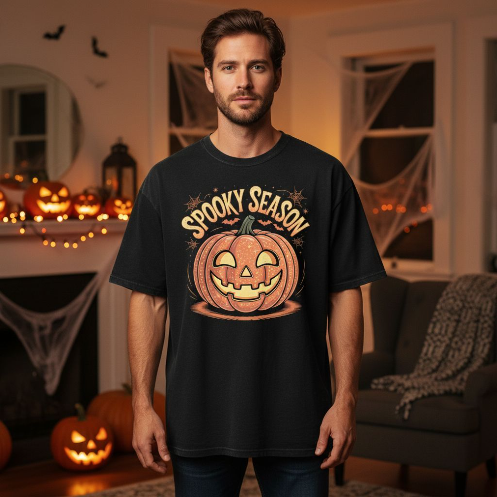 Spooky Season Jack-O'-Lantern Graphic T-Shirt for Halloween